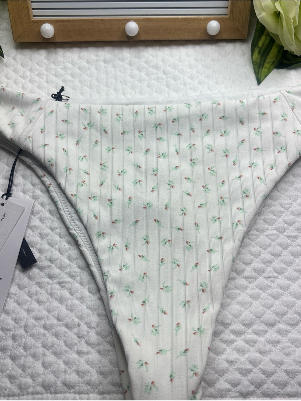 RVCA Itty Wide Slide Side Med Bikini Bottoms Lime Green Flowers Womens Size - Picture 3 of 3